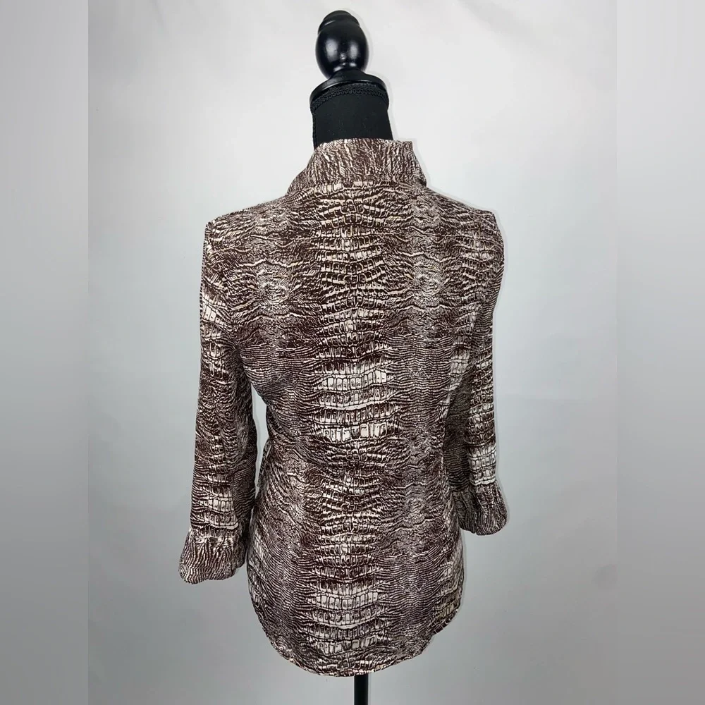 Short Sleeve Blouse Button Down Top Medium Brown Gold Metallic Sere Nade - Picture 8 of 10